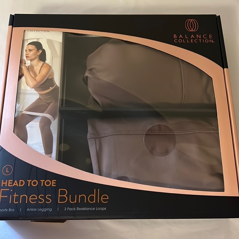 balance collection buttery soft brown leggings, sports bra, booty bands